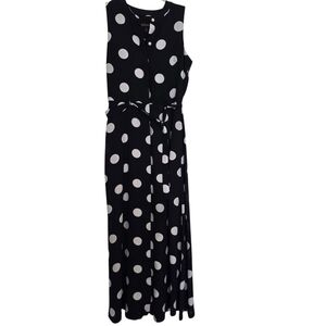Banana Republic Navy Blue and White Polka Dot Sleeveless Maxi Dress